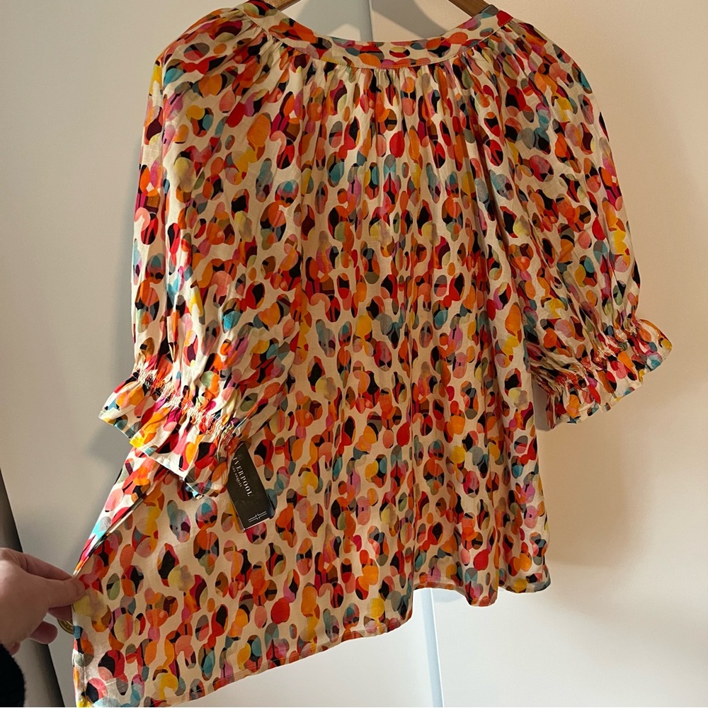 Liverpool Multicolor Printed Puff-Sleeve Blouse 1X watercolor dot NWT - Picture 9 of 11